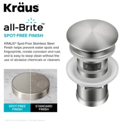 Pop-Up Drain for Bathroom Sink with Overflow in Spot-Free Stainless Steel