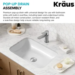 Pop-Up Drain for Bathroom Sink with Overflow in Spot-Free Stainless Steel