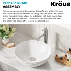 Pop-Up Drain for Bathroom Sink with Extended Threadwithout Overflow in Satin Nickel