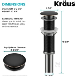 Pop-Up Drain for Bathroom Sink with Extended Threadwithout Overflow in Oil Rubbed Bronze
