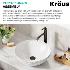 Pop-Up Drain for Bathroom Sink with Extended Threadwithout Overflow in Oil Rubbed Bronze