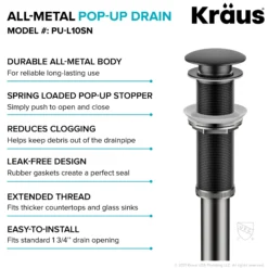 Pop-Up Drain for Bathroom Sink with Extended Threadwithout Overflow in Matte Black