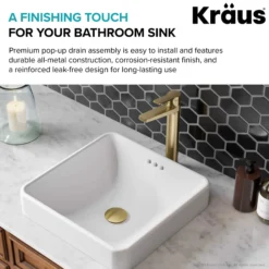 Pop-Up Drain for Bathroom Sink with Overflow in Brushed Gold