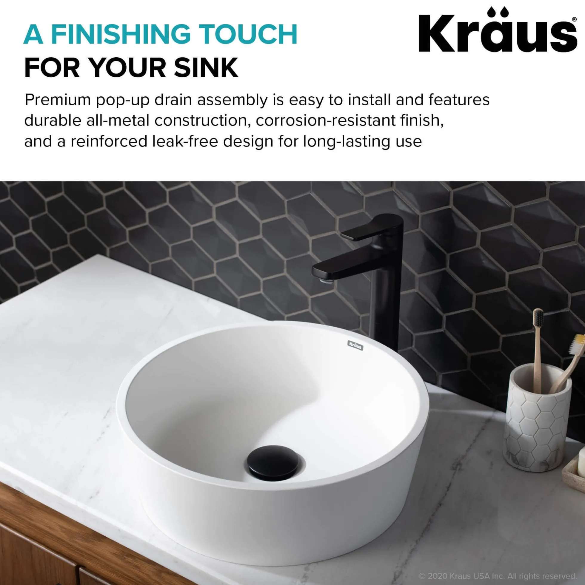 Pop-Up Drain for Bathroom Sinkwithout Overflow in Matte Black