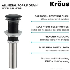 Pop-Up Drain for Bathroom Sinkwithout Overflow in Matte Black