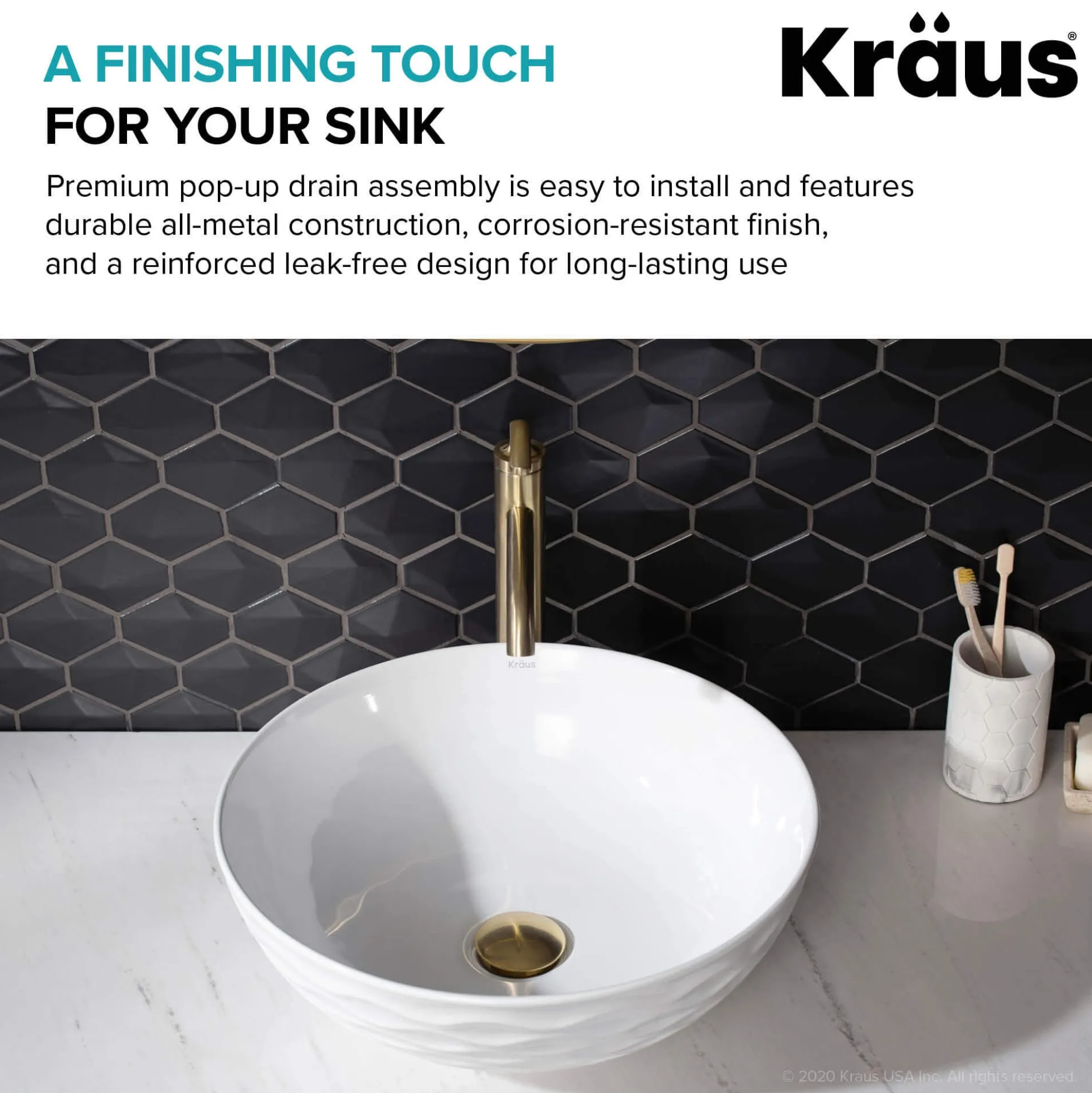 Pop-Up Drain for Bathroom Sinkwithout Overflow in Brushed Gold