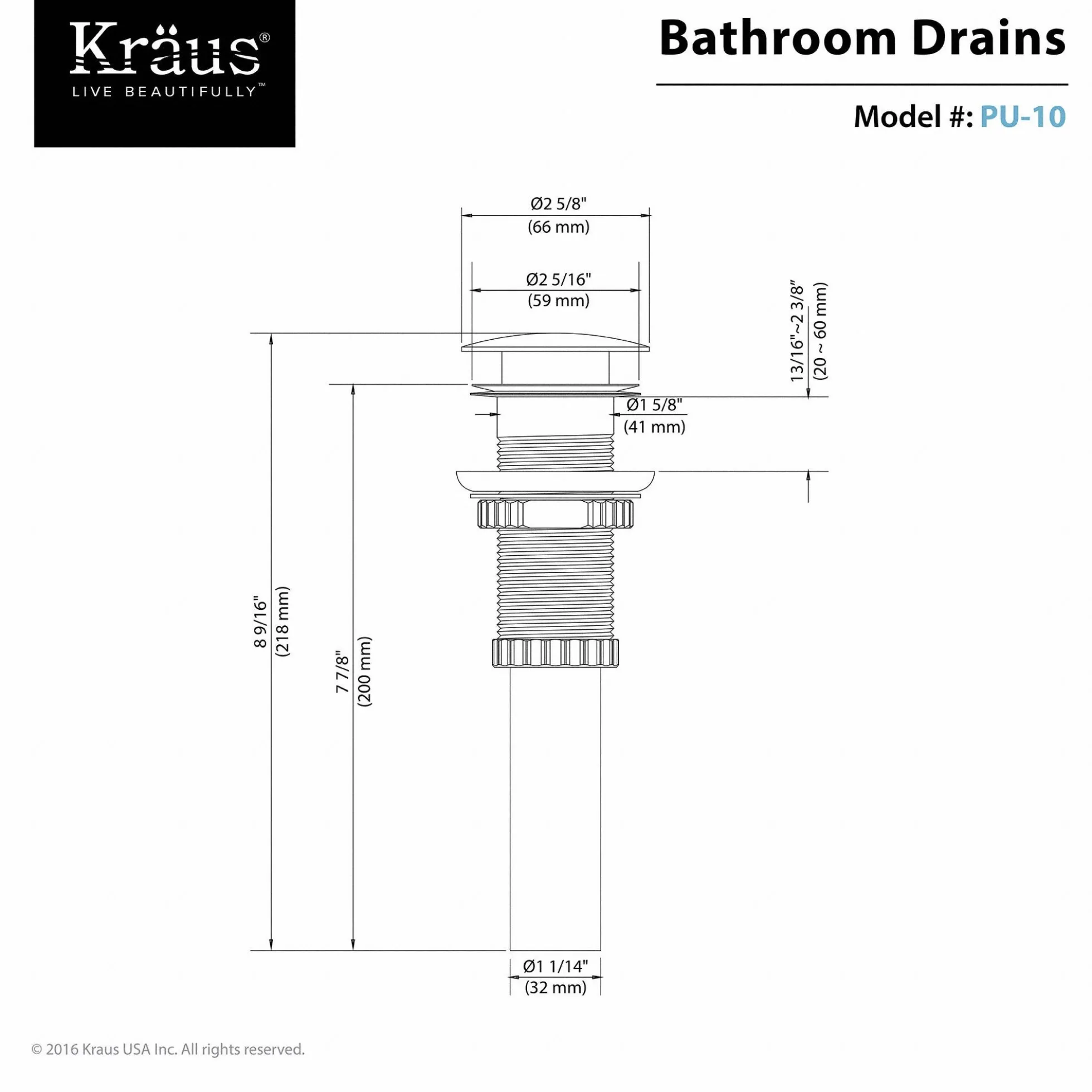 Pop-Up Drain for Bathroom Sinkwithout Overflow in Satin Nickel