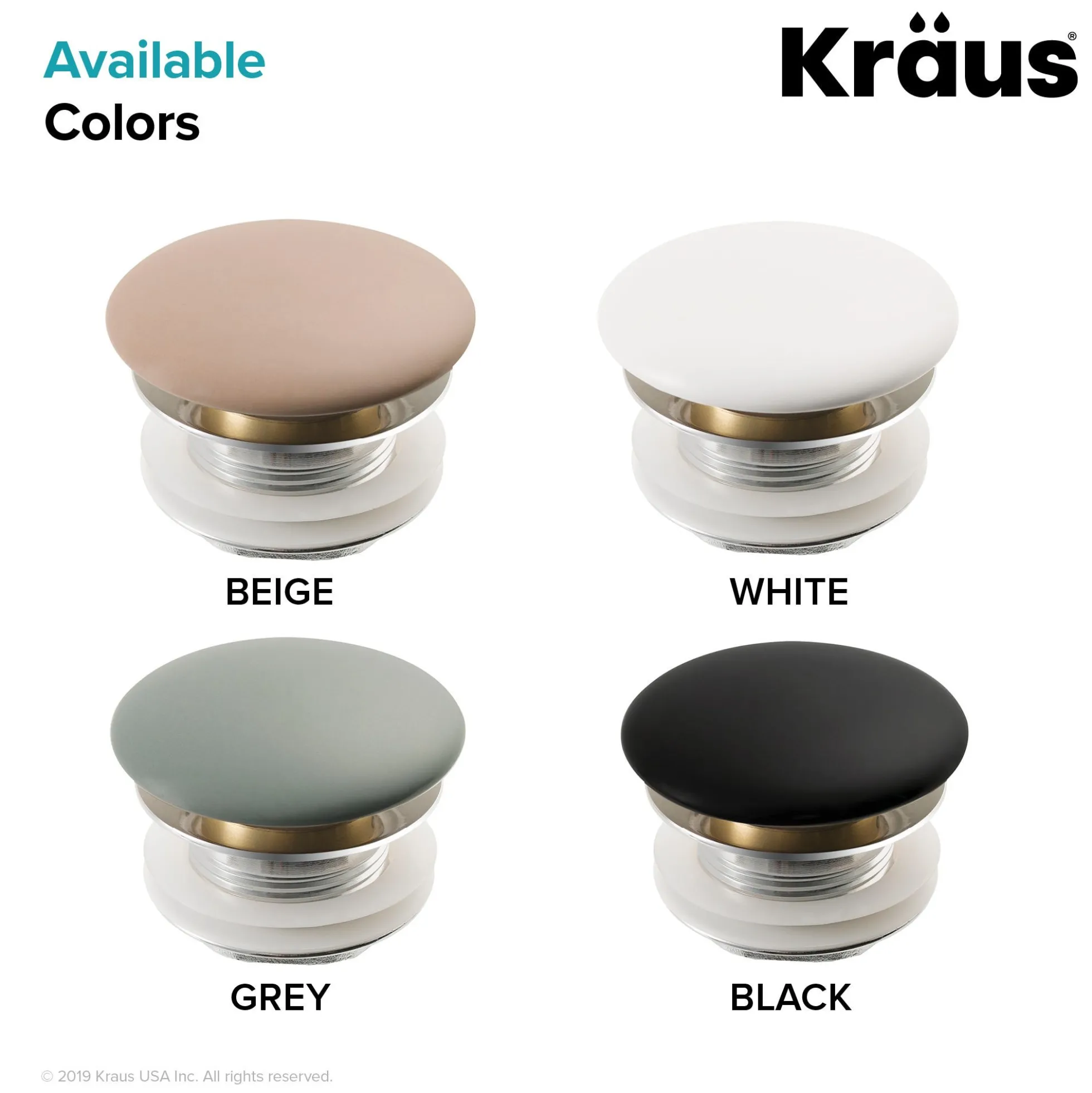 Pop-Up Drain with Porcelain Ceramic Top for Bathroom Sink without Overflow in Gloss White