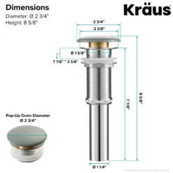 Pop-Up Drain with Porcelain Ceramic Top for Bathroom Sink without Overflow in Gloss Grey
