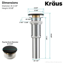 Pop-Up Drain with Porcelain Ceramic Top for Bathroom Sink without Overflow in Gloss Black