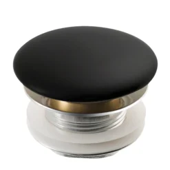 Pop-Up Drain with Porcelain Ceramic Top for Bathroom Sink without Overflow in Gloss Black