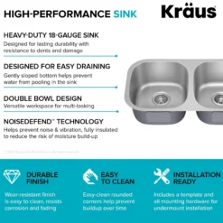 Premier 32” Undermount 50/50 Double Bowl 18-Gauge Stainless Steel Kitchen Sink