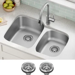 Premier 32” Undermount 60/40 Double Bowl 18-Gauge Stainless Steel Kitchen Sink