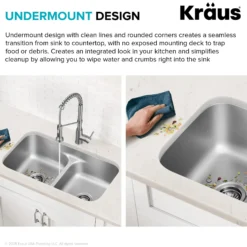Premier 32” Undermount 50/50 Double Bowl with Low Divider 18-Gauge Stainless Steel Kitchen Sink