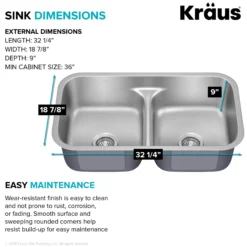 Premier 32” Undermount 50/50 Double Bowl 18-Gauge Stainless Steel Kitchen Sink and Commercial Style Pull Down Faucet in Spot-Free Stainless Steel