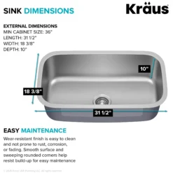 Premier 31 1/2” Undermount Single Bowl 18-Gauge Stainless Steel Kitchen Sink