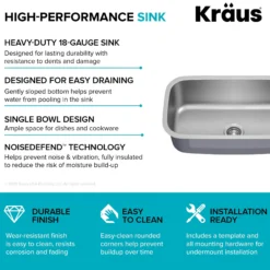 Premier 31 1/2” Undermount Single Bowl 18-Gauge Stainless Steel Kitchen Sink