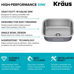 Premier 23” Undermount Single Bowl 18-Gauge Stainless Steel Kitchen Sink