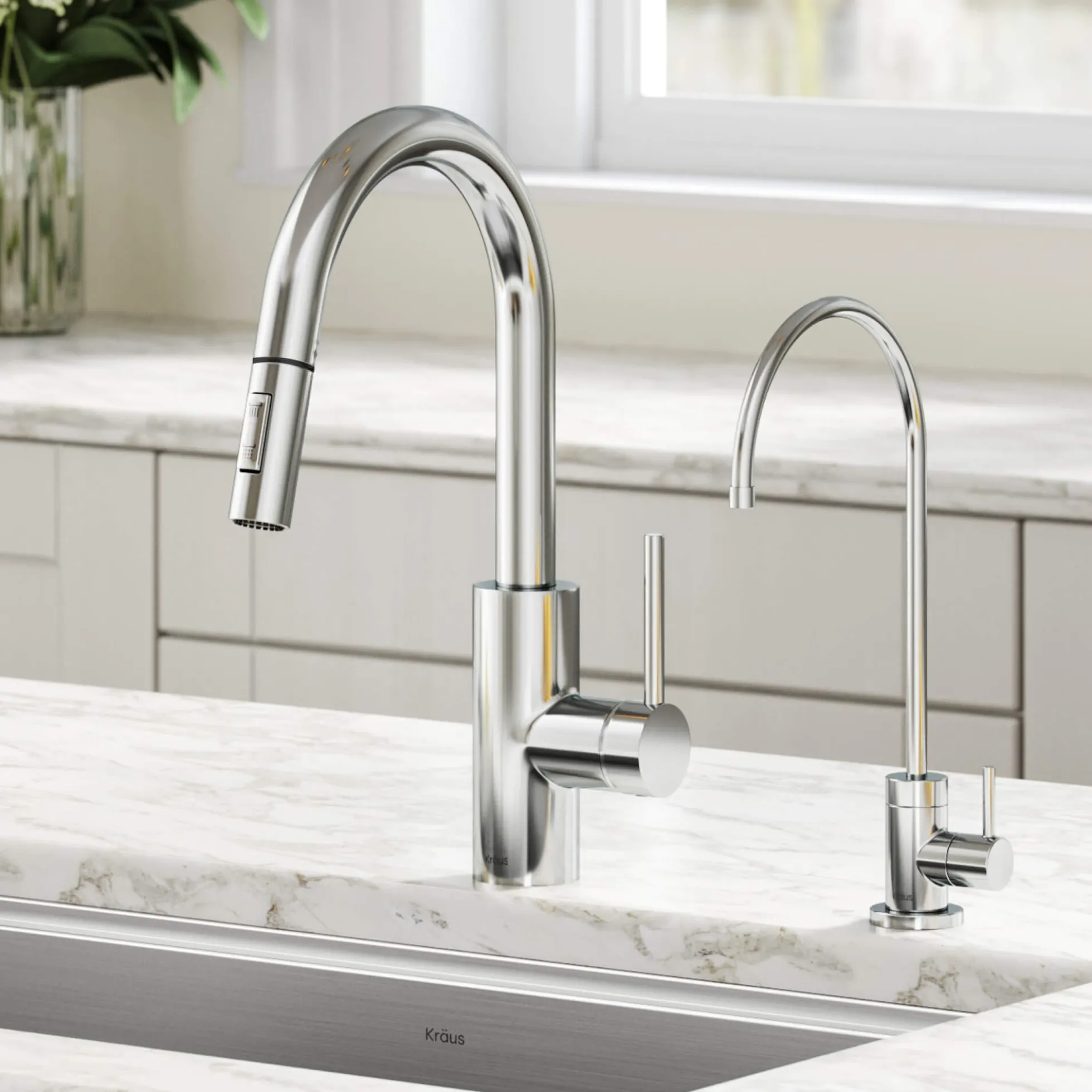 Pull-Down Kitchen Faucet and Water Filter Faucet Combo in Chrome