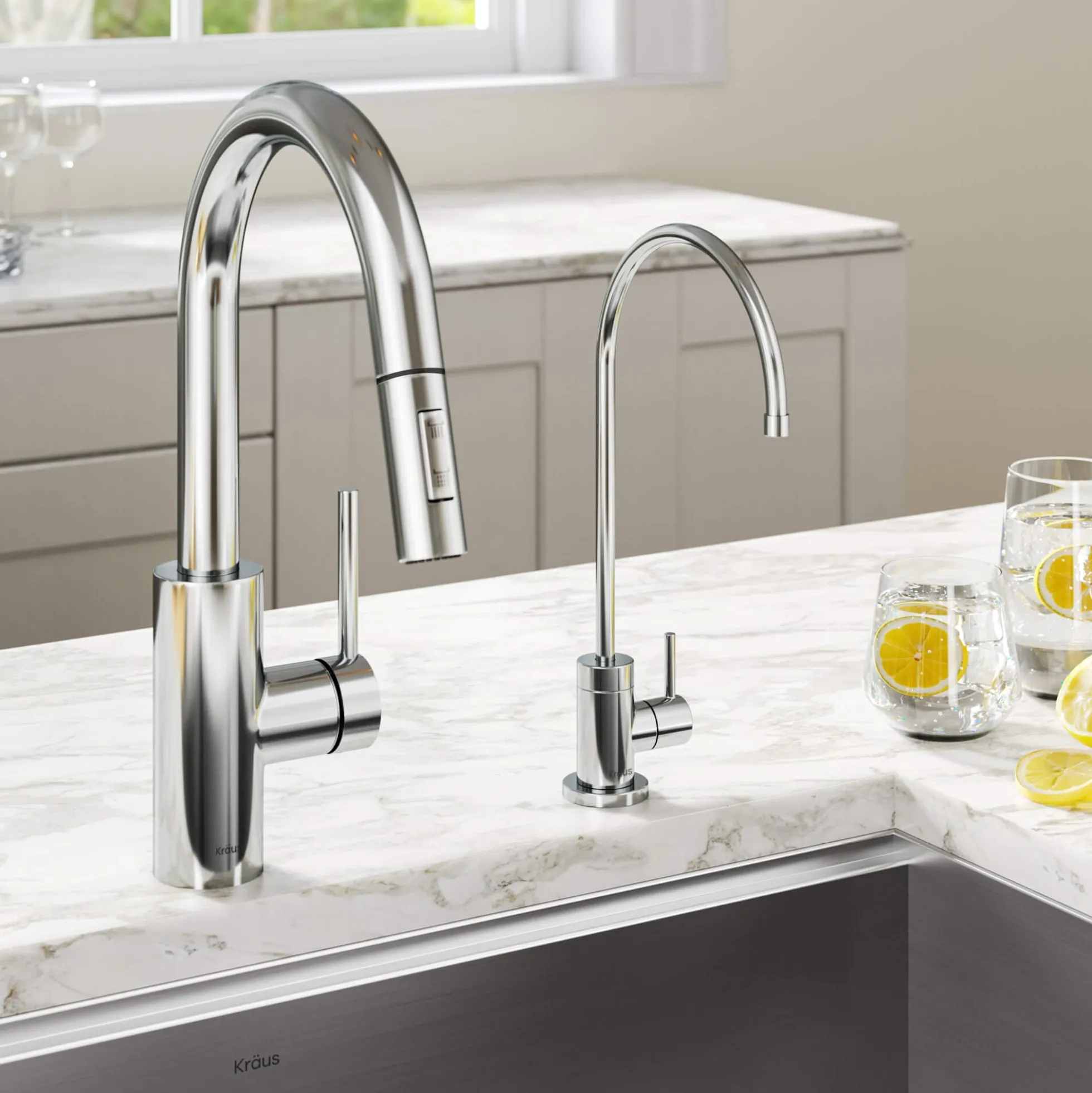 Pull-Down Kitchen Faucet and Water Filter Faucet Combo in Chrome