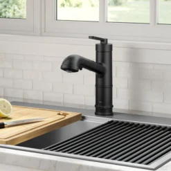 Pull-Out Single Handle Kitchen Faucet in Matte Black