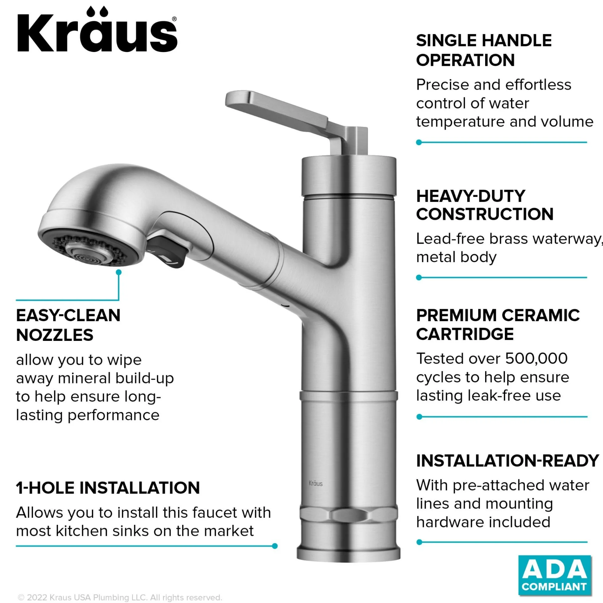 Pull-Out Single Handle Kitchen Faucet in Spot-Free Stainless Steel