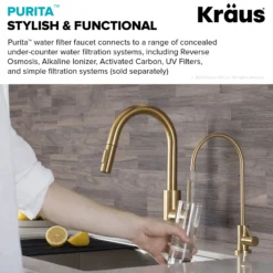 Purita 100% Lead-Free Kitchen Water Filter Faucet in Brushed Brass