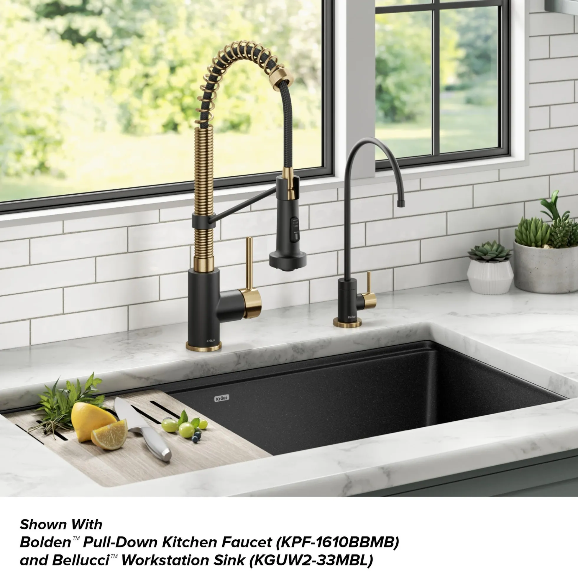 Purita 100% Lead-Free Kitchen Water Filter Faucet in Brushed Brass/Matte Black