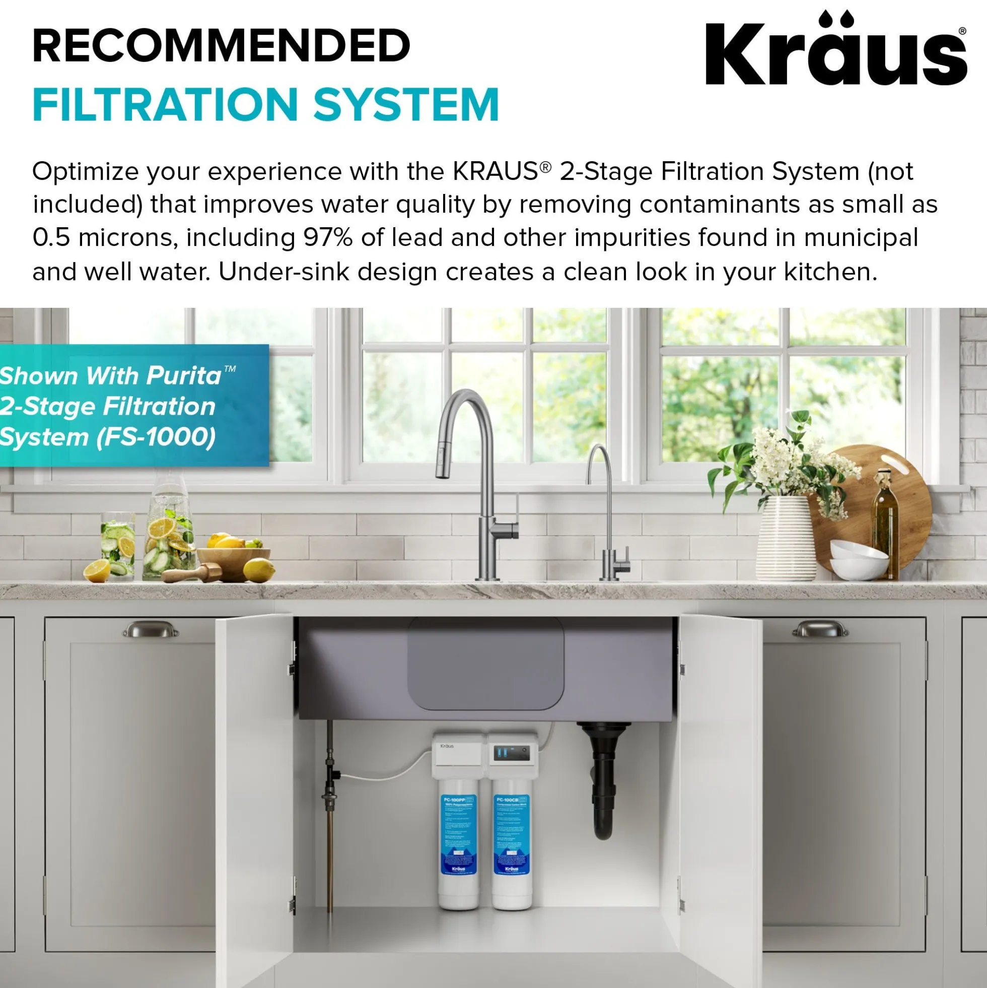 Purita 100% Lead-Free Kitchen Water Filter Faucet in Brushed Brass/Matte Black