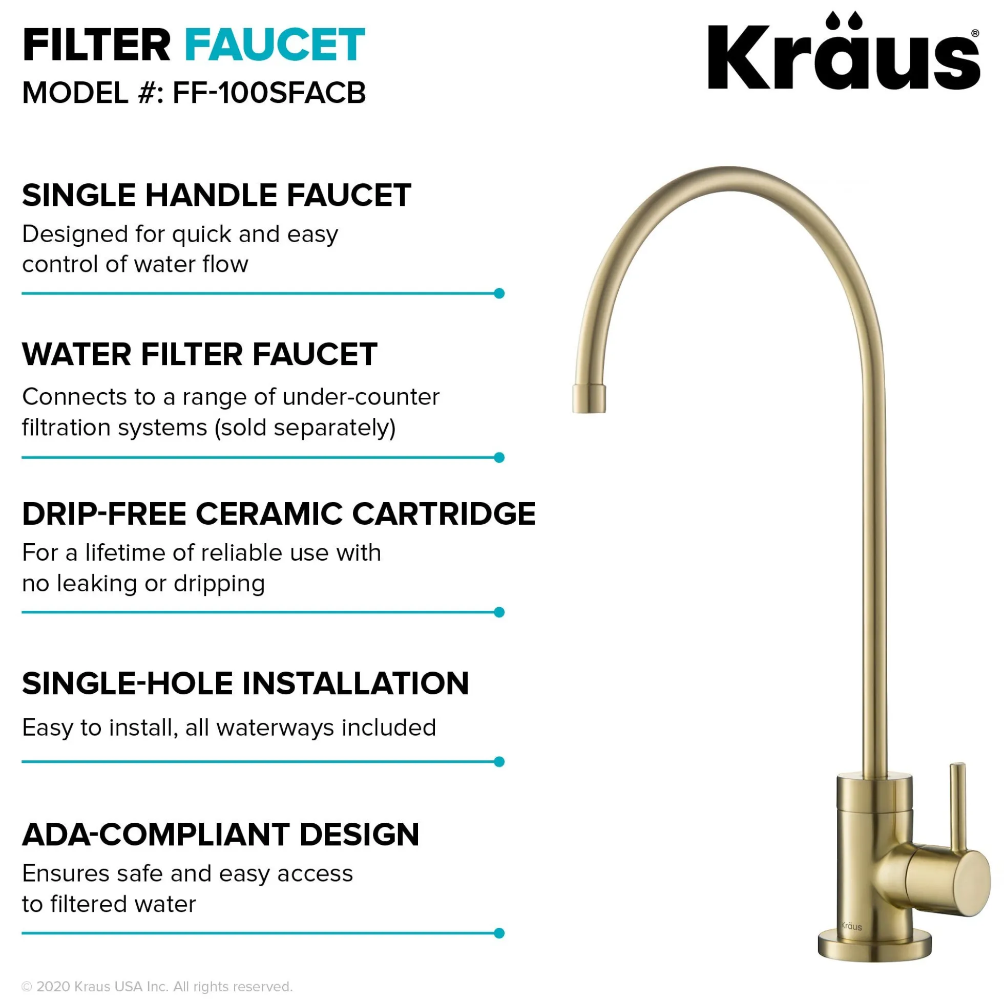 Purita 100% Lead-Free Kitchen Water Filter Faucet in Spot Free Antique Champagne Bronze