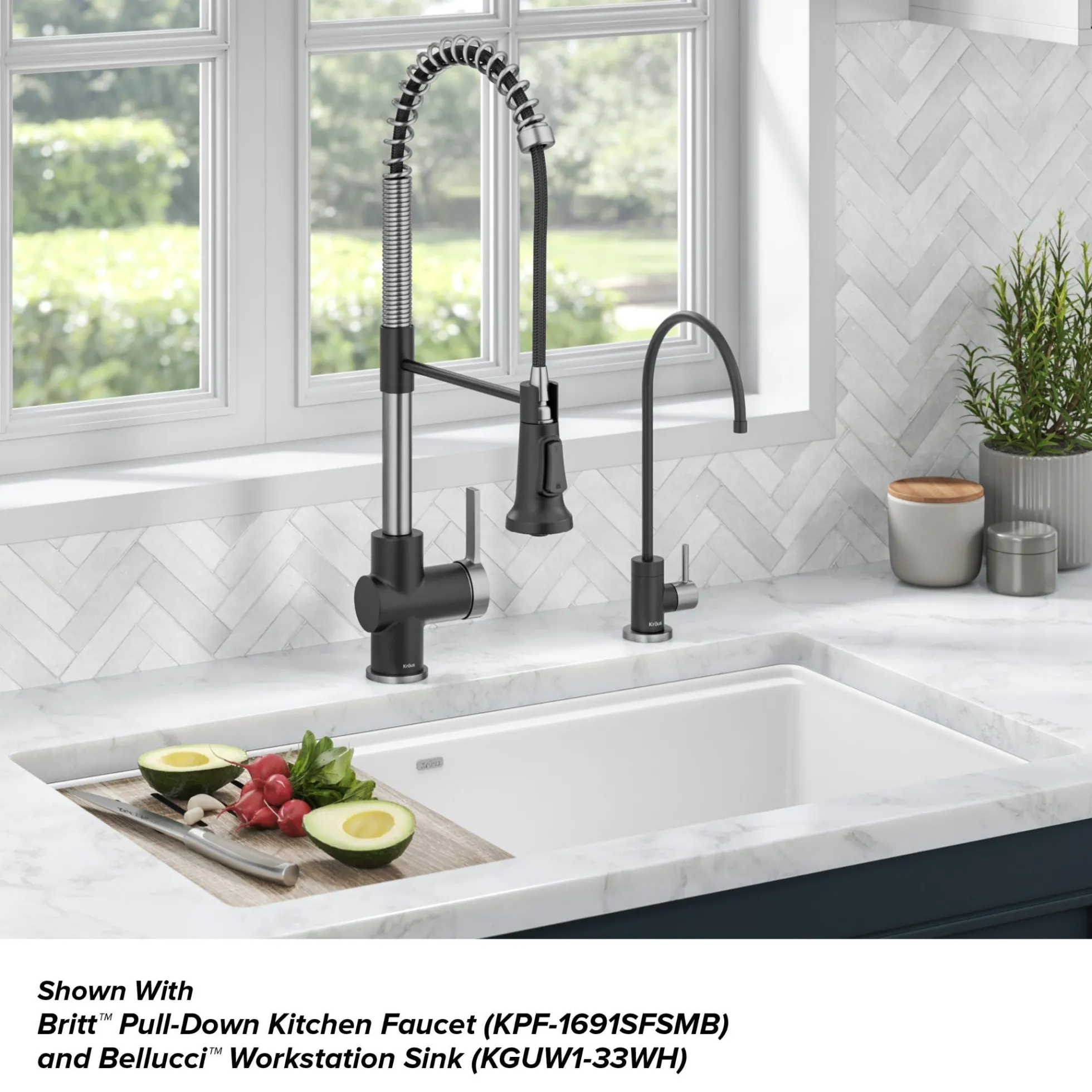 Purita 100% Lead-Free Kitchen Water Filter Faucet in Spot-Free Stainless Steel/Matte Black