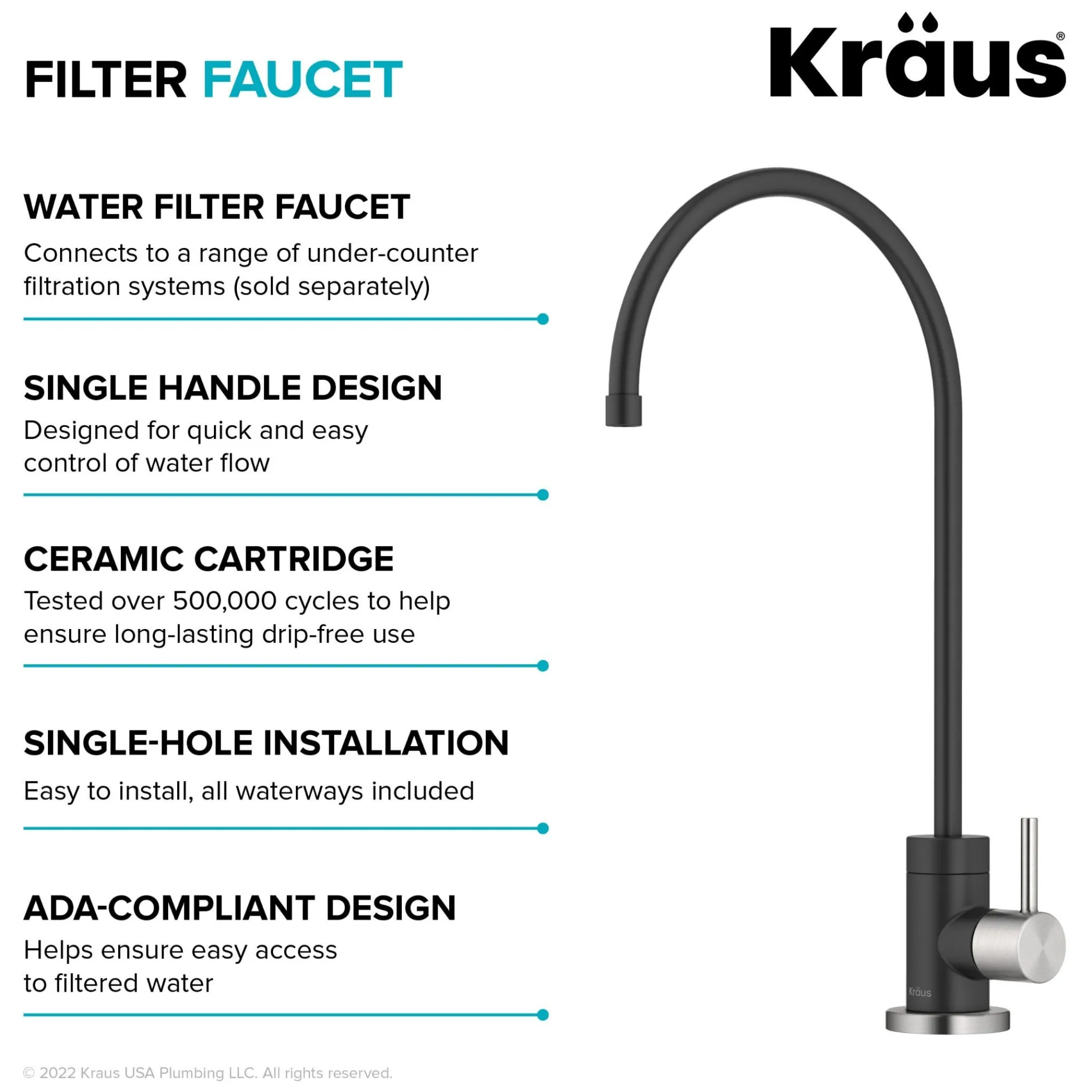 Purita 100% Lead-Free Kitchen Water Filter Faucet in Spot-Free Stainless Steel/Matte Black