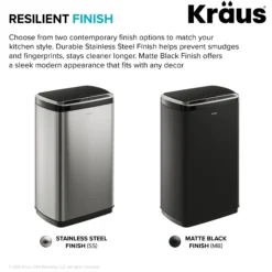 Rectangular 13 Gallon Touchless Motion Sensor Trash Can in Matte Black Finish withSoftShut Lid