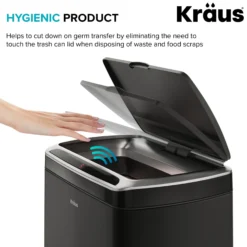 Rectangular 13 Gallon Touchless Motion Sensor Trash Can in Matte Black Finish withSoftShut Lid