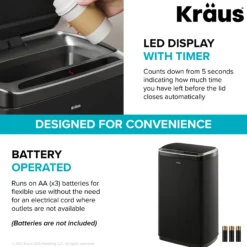 Rectangular 13 Gallon Touchless Motion Sensor Trash Can in Matte Black Finish withSoftShut Lid