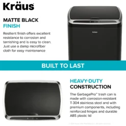 Rectangular 13 Gallon Touchless Motion Sensor Trash Can in Matte Black Finish withSoftShut Lid