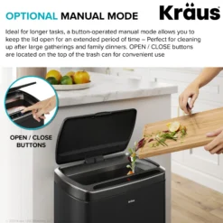 Rectangular 13 Gallon Touchless Motion Sensor Trash Can in Matte Black Finish withSoftShut Lid