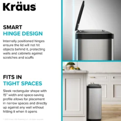 Rectangular 13 Gallon Touchless Motion Sensor Trash Can in Fingerprint Resistant Stainless Steel Finish withSoftShut Lid