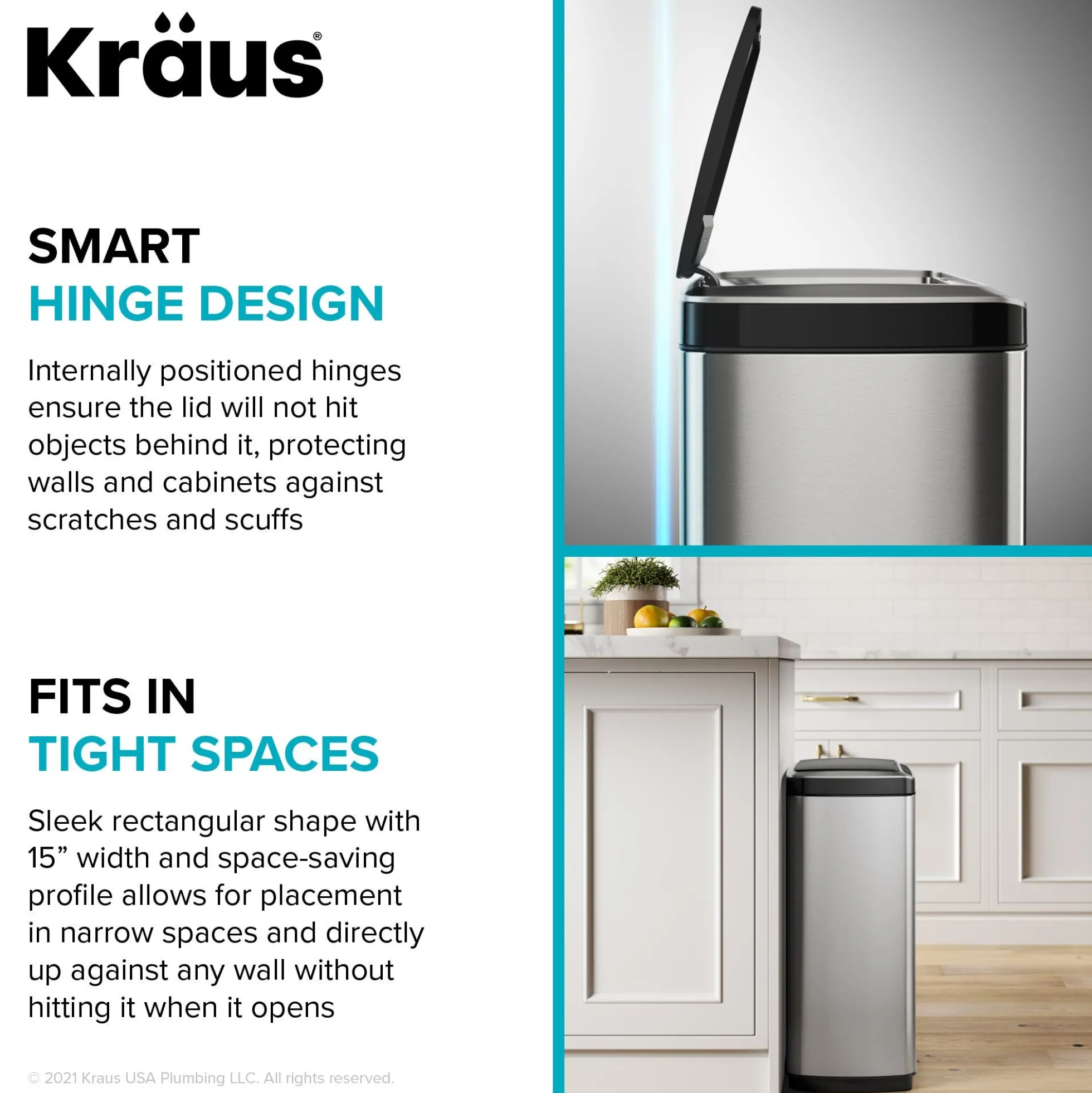 Rectangular 13 Gallon Touchless Motion Sensor Trash Can in Fingerprint Resistant Stainless Steel Finish withSoftShut Lid