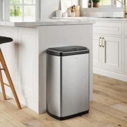 Rectangular 13 Gallon Touchless Motion Sensor Trash Can in Fingerprint Resistant Stainless Steel Finish withSoftShut Lid