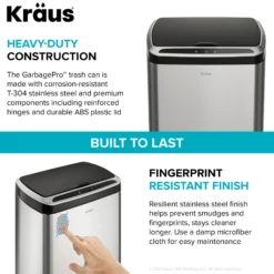 Rectangular 13 Gallon Touchless Motion Sensor Trash Can in Fingerprint Resistant Stainless Steel Finish withSoftShut Lid