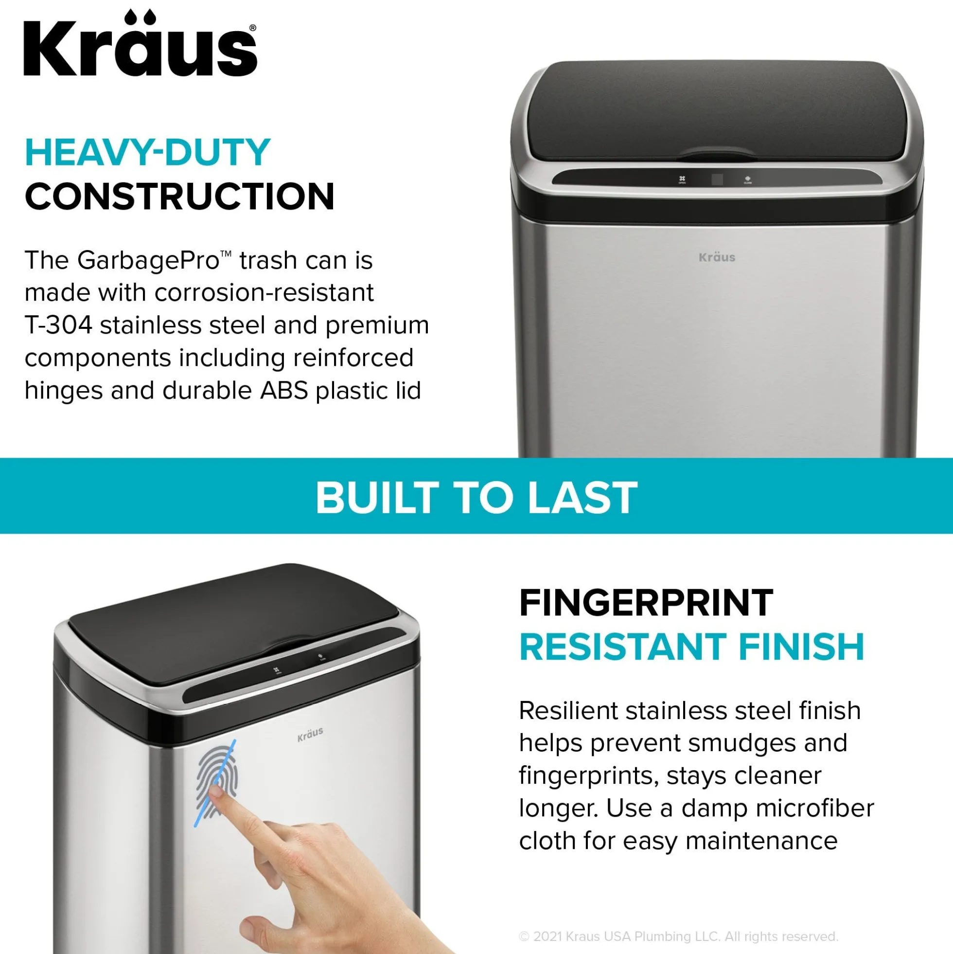 Rectangular 13 Gallon Touchless Motion Sensor Trash Can in Fingerprint Resistant Stainless Steel Finish withSoftShut Lid