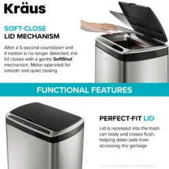 Rectangular 13 Gallon Touchless Motion Sensor Trash Can in Fingerprint Resistant Stainless Steel Finish withSoftShut Lid