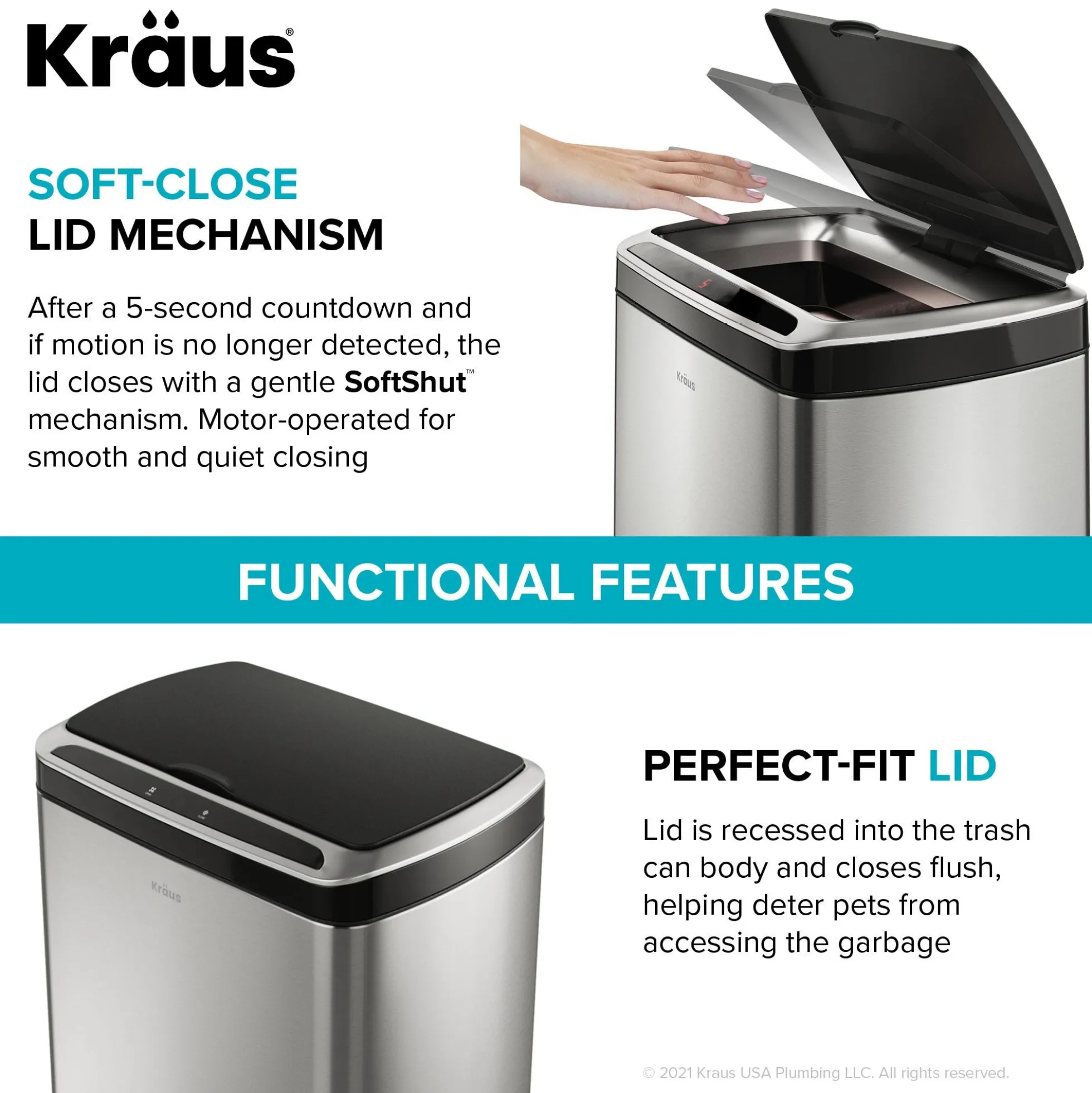 Rectangular 13 Gallon Touchless Motion Sensor Trash Can in Fingerprint Resistant Stainless Steel Finish withSoftShut Lid