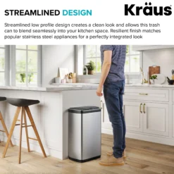 Rectangular 13 Gallon Touchless Motion Sensor Trash Can in Fingerprint Resistant Stainless Steel Finish withSoftShut Lid