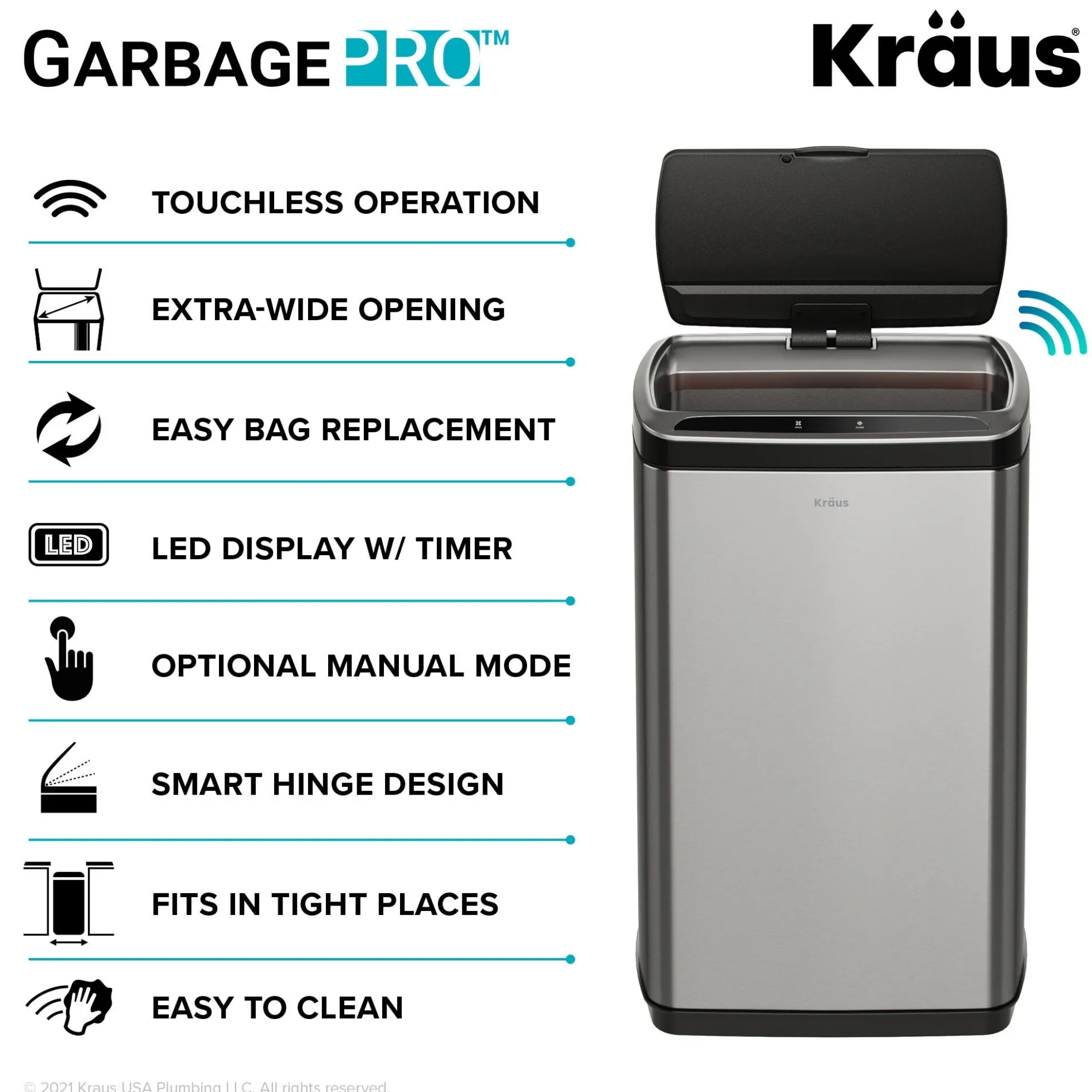 Rectangular 13 Gallon Touchless Motion Sensor Trash Can in Fingerprint Resistant Stainless Steel Finish withSoftShut Lid