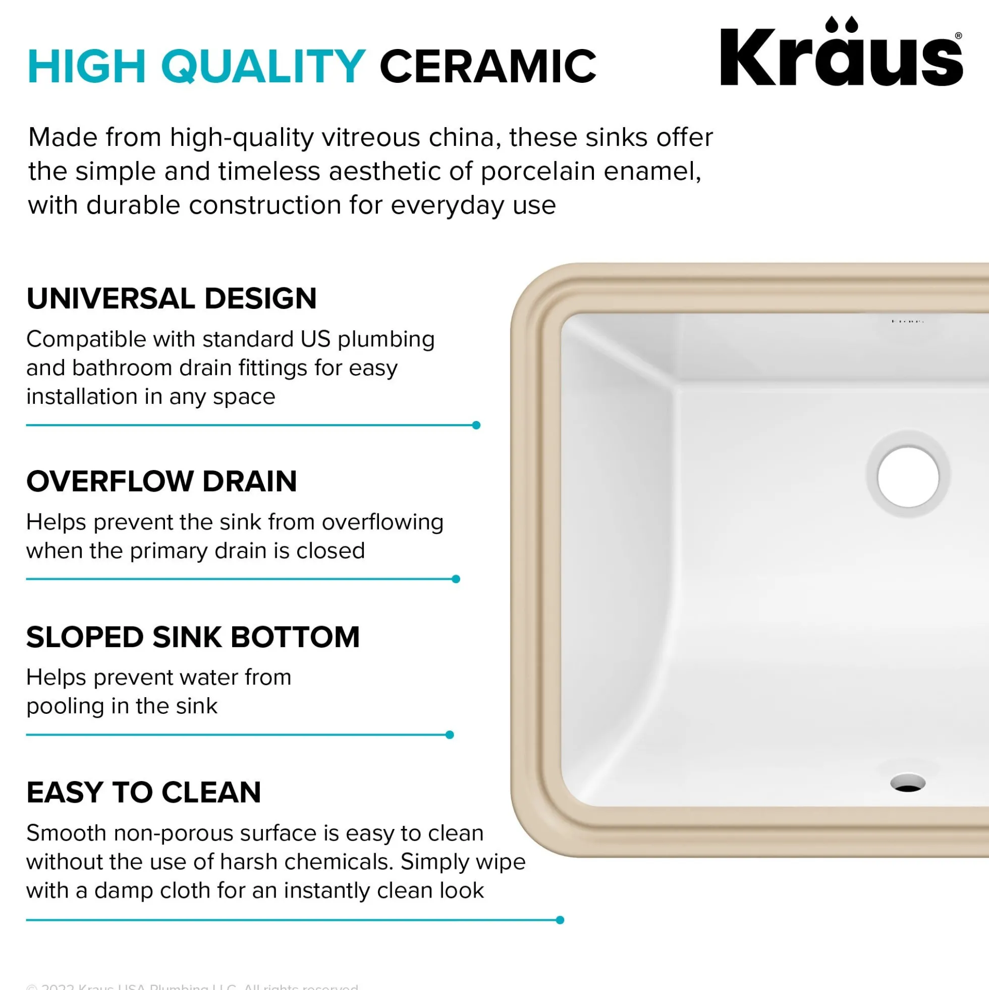20 1/4" RectangularPorcelain CeramicUndermountBathroom Sinkin Whitewith OverflowDrain
