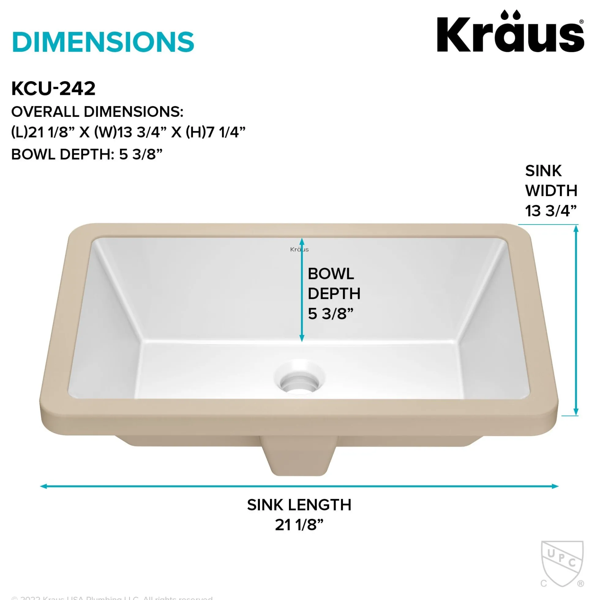 21 1/8" RectangularPorcelain CeramicUndermountBathroom Sinkin Whitewith OverflowDrain