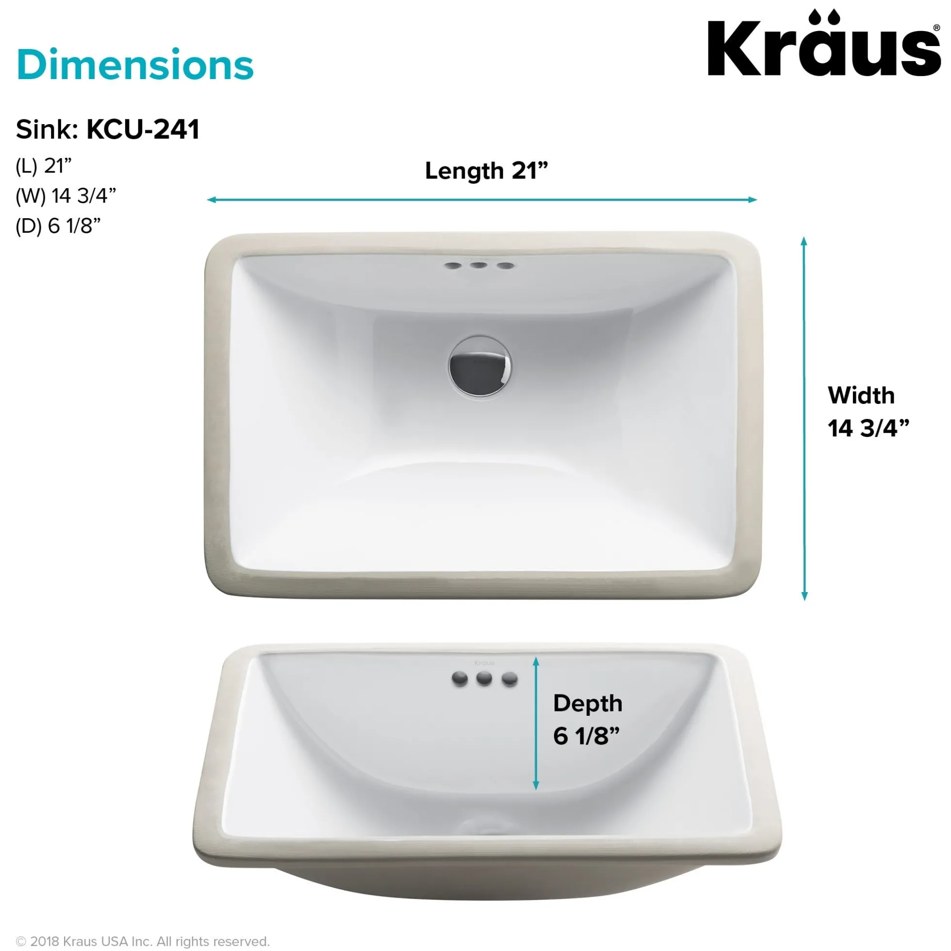 21" RectangularPorcelain CeramicUndermountBathroom Sinkin Whitewith OverflowDrain (2-Pack)