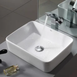 19" Rectangular Vessel Ceramic Bathroom Sink in White with Pop-Up Drain in Chrome